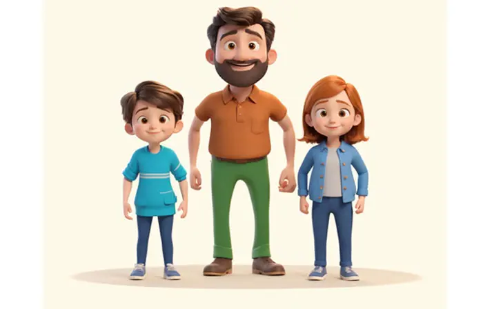 Cartoon Illustration of Happy Kids with the Father in 3D Design image